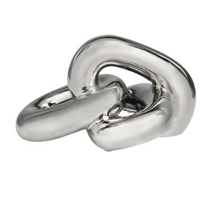 Modern Silver Chain Link <b>Decorative</b> Sculpture Polished Metal Knot Art Ornament Contemporary Tabletop Home <b>Office</b> <b>Decor</b> Accent - Product Image 1