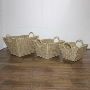 Rustic Rectangle Seagrass Multifunction Storage <b>Baskets</b> with Handles for Living Room <b>Laundry</b> Bathroom Organization - Product Image 1