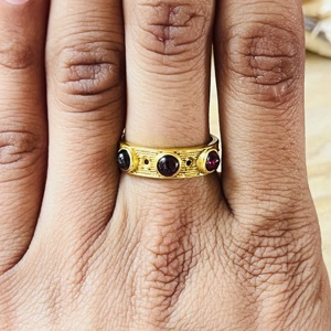 Top Choice <b>Garnet</b> <b>Rings</b> Tribal Brass Bands For Women 18k Gold Plated Boho Textured Eternity Jewelry For Wholesale/OEM/ODM - Product Image 4