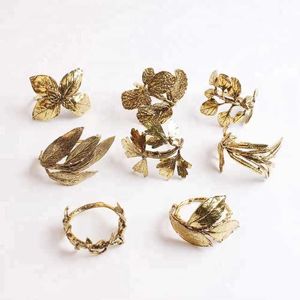Anneaux de serviette en laiton en forme de feuille d'or, décoration de table de mariage, élégants et durables, largeur 4,5 cm - Product Image 3