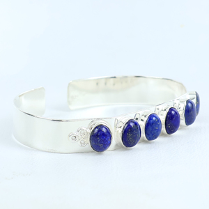 Top Quality Handmade 925 Sterling Silver Natural Lapis Lazuli Gemstone Multi <b>Stone</b> Oval Cabochon Statement Cuff Bangle <b>Bracelet</b> - Product Image 2