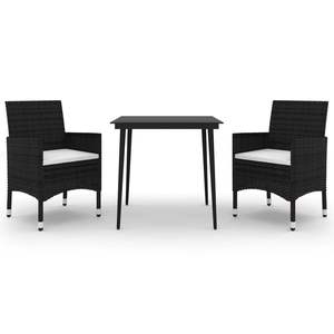 Ensemble de salle à manger de jardin en rotin noir 2 places, mobilier d'extérieur au design contemporain - Product Image 2