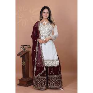 Ensemble de costumes de soirée pour femmes avec haut-Plazzo et Dupatta Heavy Embroidery Work - Product Image 1