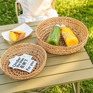 Natural Rattan <b>Storage</b> <b>Basket</b> Handwoven Single Tier <b>Round</b> Organizer Tray for Kitchen Food and Beverage - Product Image 6