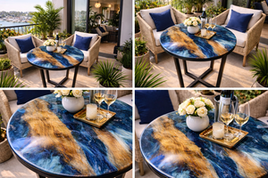 Mesa de Centro Redonda de Resina Epoxi de Lujo, Mesa de Madera Azul Océano, Mesa de Centro Estilo Río Hecha a Mano, Muebles Modernos para Sala de Estar - Product Image 5