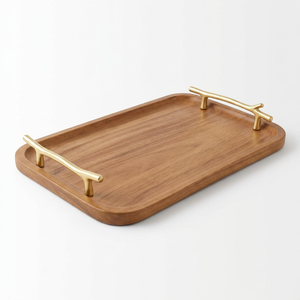 Plateau de service artisanal en gros, personnalisé OEM ODM, plateau de service rectangulaire en bois avec poignées en laiton DECORYUG - Product Image 1