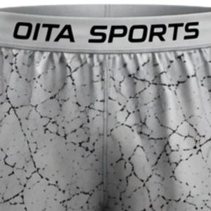 Light Grey Black Speckled Print Athletic Sports <b>Shorts</b> with <b>Elastic</b> <b>Waistband</b> Lightweight Breathable Gym Workout Performance - Product Image 3