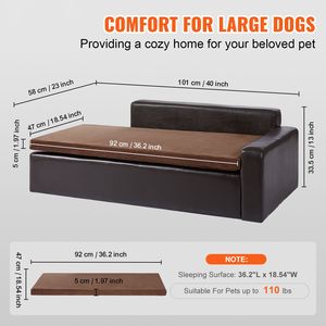 Divano Letto in Morbida Pelle per Cani e Gatti di Taglia Grande, Capacità di Carico 110 Libbre, Misure XL/XXL, Divano per Cani in Marrone - Product Image 2