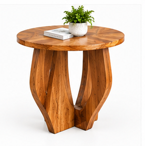 Mesa de Comedor Redonda de Madera Maciza Ecológica, Mesa Auxiliar Moderna con Vetas Naturales, Decoración para el Hogar - Product Image 1