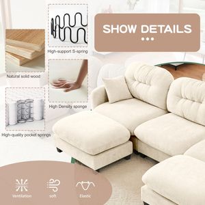 Divani Sezionali in Tessuto Chenille Premium con Cuscini Morbidi, Design Trapuntato e Plissettato, Alta Densità, Ergonomici per Soggiorno - Product Image 5
