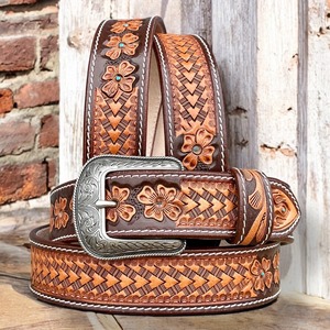Genuine Leather <b>Belt</b> Cow Hide Braided Western <b>Buckle</b> <b>Silver</b> Pin Casual Style Durable 2.5 Inches Width - Product Image 3