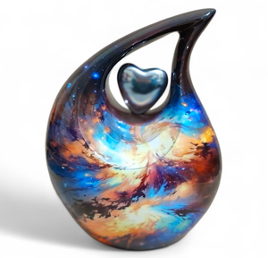 Urnes funéraires pour adultes, design personnalisable, forme de cœur en goutte d'eau, finition autocollante colorée antique, en laiton/aluminium. - Product Image 5