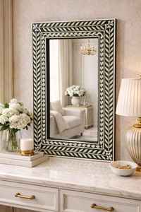Handmade <b>Rectangle</b> <b>Mirror</b> With Green White Bone Inlay Frame Traditional Decorative <b>Wall</b> <b>Mirror</b> Unique Decoration by GIFTY CRAFT - Product Image 2