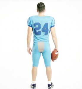 Conjunto de Uniforme de Fútbol Americano de Primera Calidad, Color Azul Cielo, con Pantalones Cortos, de Secado Rápido, al Por Mayor - Product Image 3