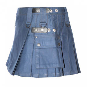 Kilt Utilitario Corto para Mujer, Color Azul Marino, Nuevo, con Cuatro Correas de Cuero, Bolsillos Cargo, Estilo Tradicional Escocés - Product Image 5