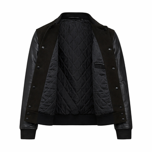Men'<b>s</b> Customized Colors Varsity <b>Jacket</b> Woolen Body Leather Sleeves Stand Collar Button Front Casual Winter Vintage Patchwork - Product Image 2