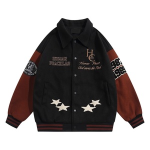 Human Peace Lab Unisex Varsity <b>Jacket</b> Streetwear Winter Wool Blend Quick Dry Embroidered <b>Stars</b> Front Customizable Stand Collar - Product Image 3