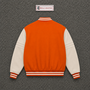 แจ็คเก็ตวาร์ซิตี้สีส้มคลาสสิก แขนเสื้อสีขาว แต่งแถบลายทาง สวมใส่สบายๆ ในฤดูใบไม้ร่วง สไตล์ลำลอง สตรีทแวร์ ติดกระดุมแป๊ก สำหรับผู้ชาย แนวสปอร์ต - Product Image 6