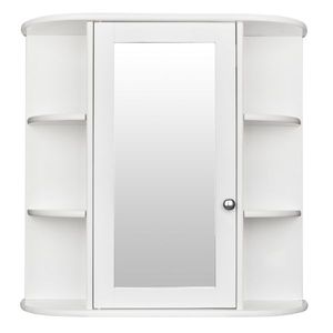 Armadietto da Bagno a Parete a 3 Ripiani con Specchio e Mensole, Bianco, per Interni - Product Image 4