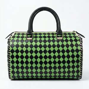 Bolso de Viaje Mini Speedy de Cuero Genuino 100% con Patrón de Diamantes a Cuadros en Verde y Negro, Resistente al Agua, de Lujo, para Mujer - Product Image 1