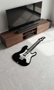 Tapis d'appoint moderne en laine tuftée à la main, antidérapant, motif guitare électrique noire personnalisée, thème musical, pour salon - Product Image 5