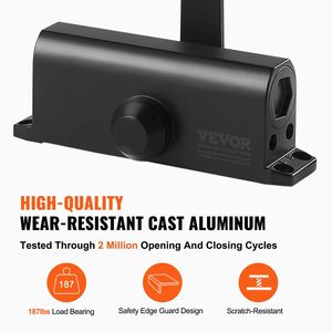 Cierrapuertas automático residencial comercial de alta resistencia 187 libras tamaño ajustable fácil de instalar amortiguador hidráulico negro fundido - Product Image 5