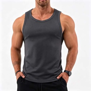 Camiseta sin mangas de punto con cuello redondo de color sólido para hombre, de secado rápido, para fitness, entrenamiento, estilo deportivo informal, gris - Product Image 1