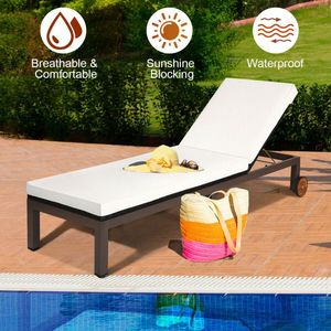 Chaise longue de patio d'extérieur en rotin avec 5 positions réglables et roulettes pour se prélasser au soleil - Product Image 3