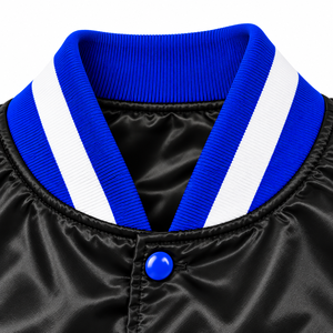 Phi Beta Sigma Black Royal Blue <b>Men</b> Satin Varsity <b>Jacket</b> with Greek <b>Letter</b> Embroidery Crest Snap Button Fraternity College - Product Image 5