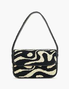 White Black Beaded Clutch <b>Bag</b> Cotton Fashion Durable Single Animal Print Stripes Hand Embroidery Magnetic Closure Cross-Body - Product Image 1