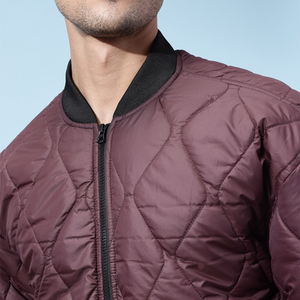 <b>Men's</b> Black Puffer <b>Jacket</b> Windproof Zipper Closure Casual Solid Color Polyester Filling Autumn Wear bomber varsity quilted - Product Image 5