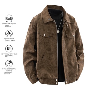 Chaqueta de Cuero PU para Hombre, Manga Larga, Resistente al Viento, Estilo Otoñal en Color Marrón Oliva y Negro - Product Image 4