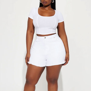 Fashion Women Skinny Ripped Denim Shorts Mid Waist Summer Casual Streetwear <b>Elastic</b> 100% Cotton Shorts Pockets Hole Distressed - Product Image 5