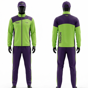 Chándal con Capucha para Entrenamiento de Squash para Hombre, Premium, 240 GSM, Poliéster Interlock, Verde Lima, Panel Morado, Logotipo Personalizado con Transferencia Térmica - Product Image 1
