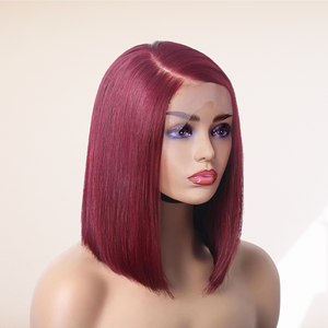 Trendy Wine Color Premium Quality Mirror Bone Straight Large Stock Raw Vietnamese Hair Extensions Frontal <b>Wig</b> Human Hair <b>Bob</b> <b>Wig</b> - Product Image 1