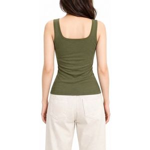 Camisetas sin mangas verde oliva de alta elasticidad, transpirables, de algodón y spandex acanalado, ajustadas, con cuello cuadrado. - Product Image 3