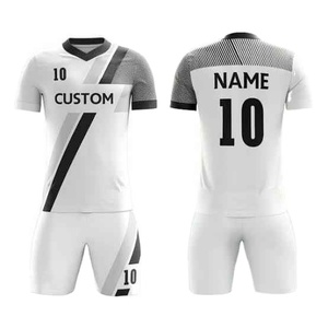 Conjunto de Uniforme de Fútbol Personalizado Unisex Blanco, Manga Corta, Cuello en V, Impreso, Transpirable, Impermeable, Antibacterial, de Poliéster - Product Image 1