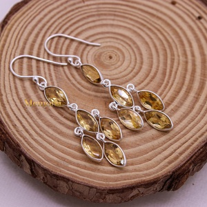 Wholesale 925 Solid Sterling Silver Natural Marquise Citrine Cluster Dangle Earrings Fine Jewelry Memoria Jewels - Product Image 3