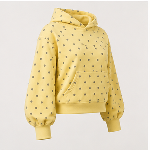 Customize Powder <b>Yellow</b> Womens Relaxed Cropped Small Evenly Spaced Polka Dot Pullover <b>Hoodie</b> Light Brushed Cotton WPHOOD-0019 - Product Image 4