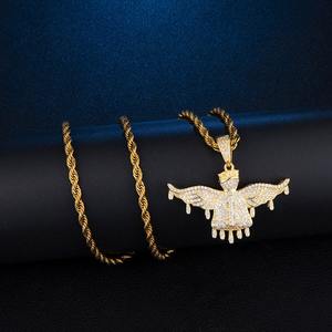 Coffret Cadeau Noël 2025 – Grand Collier Pendentif Ange en Zircon Glacé pour Homme, Pendentif Dollar en Laiton Tendance - Product Image 4