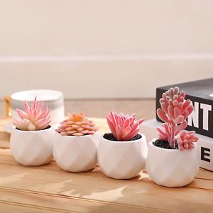 Succulente Artificiali Rosa in Vasi di Ceramica, Piccolo Arrangiamento di Piante Finte per Decorazione Casa o Ufficio, Decorazione Scrivania per Donne - Product Image 2