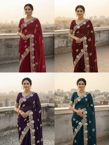 Indian Ethnic Beautiful and Elegant <b>Saree</b> with Embroidery Work for Partywear and Wedding Occasion for Women Fancy Trendy Outfit - Product Image 4