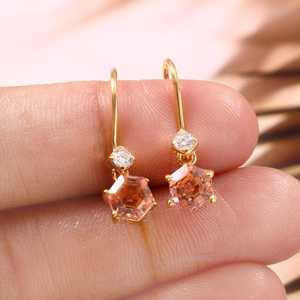 Boucles d'oreilles pendantes en saphir Padparadscha, hexagone pêche, argent sterling 925 plaqué or, bijoux fins pour femmes, cadeau - Product Image 1