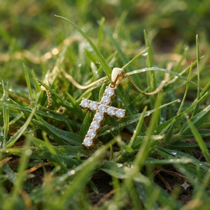 Trendy Minimalist 10K <b>Solid</b> <b>Gold</b> Jesus Cross <b>Pendant</b> Necklace Custom Moissanite Diamond Christian Religious Fine Charms for Gift - Product Image 6