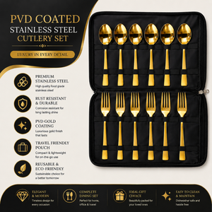 PVD Coated Gold Stainless Steel <b>Spoon</b> & <b>Fork</b> <b>Set</b>-Luxury Cutlery Dishwasher Safe Eco-Friendly Mirror Polish - Product Image 1