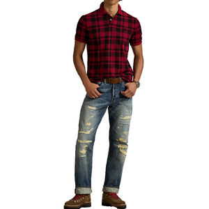 Hot Sale Men's <b>Classic</b> Fit Plaid Knitted Mesh for Shirt Custom Logo Embroidery Breathable Short Sleeve Casual for Top - Product Image 6