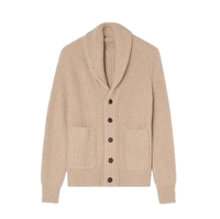 Cardigan tricoté pour homme, couleur unie, côtelé, manches classiques, pull d'automne 100% coton, couleur chinée, respirant