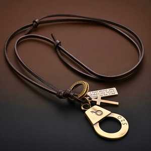 Freedom Cuff Titanium Steel Pendant with Adjustable Leather <b>Rope</b> for Men - Product Image 2