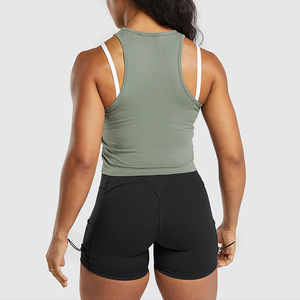 Débardeur court dos nageur vert olive pour femme 2026 – Couleur unie, tricoté, respirant, coupe sportive, longueur courte, col rond, idéal pour l'entraînement - Product Image 4