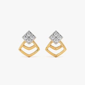 Boucles d'oreilles clous carrées en or jaune avec diamants de laboratoire en grappe Chevron - Product Image 2
